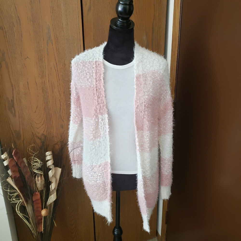 Pink and White Striped Cardi